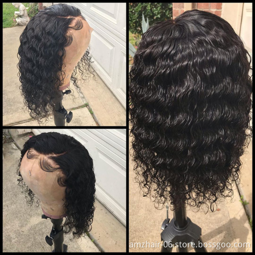 Deep Wave Bob Wig Raw Peruvian Virgin Human Hair Hd Full Lace Front Wig For Black Women Glueless Transparent Lace Frontal Wig